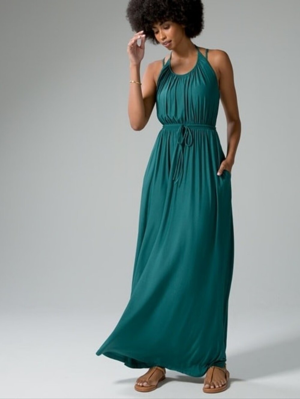 Soma Soft Jersey Teal Halter Maxi Bra Dress with Drawstring Waist sz XL - Picture 1 of 9